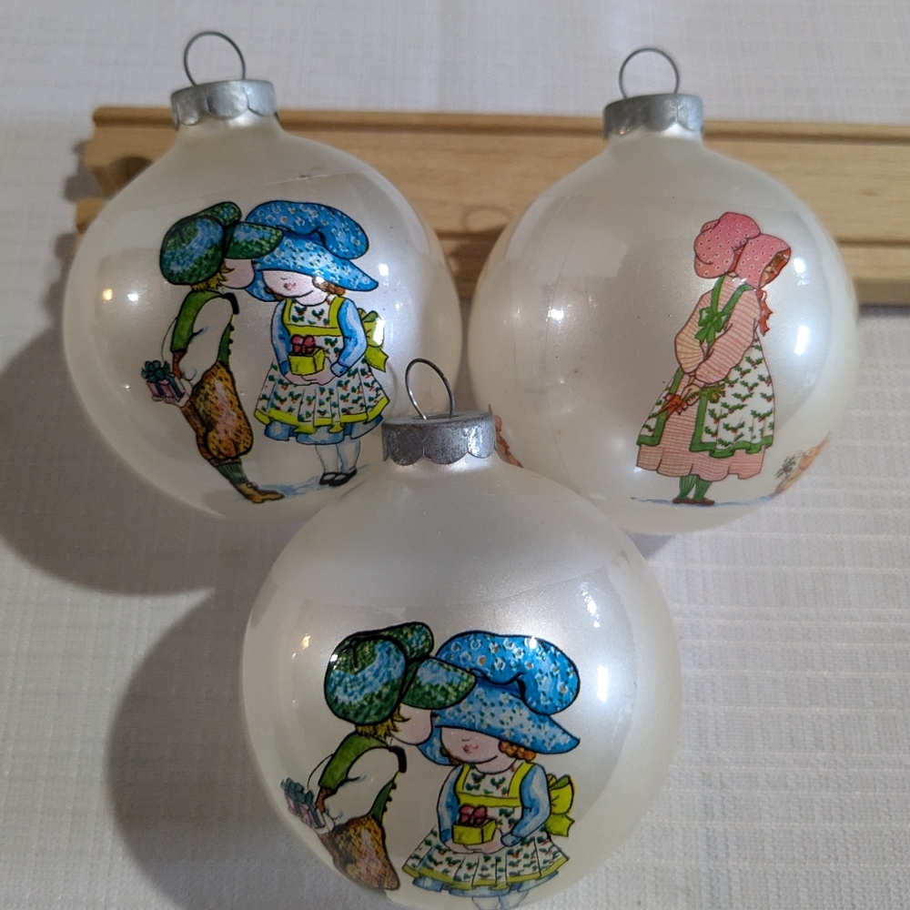 VTG Holly Hobbie Christmas tree ornaments lot of 3 Shiny Brite